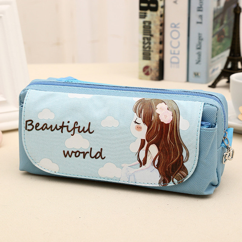 Cute Beautiful World Canvas Pencil Case Kawaii Girl School Supplies Pencil Bag Pen Bag Pouch