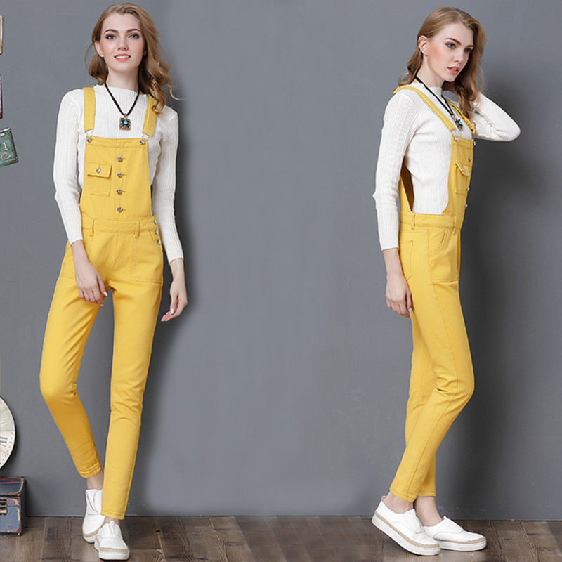 

Women Yellow High Waist Skinny Jeans Overalls Female Khaki Plus Size Denim Playsuits Ladies Pencil Denim Long Bodycon Pants