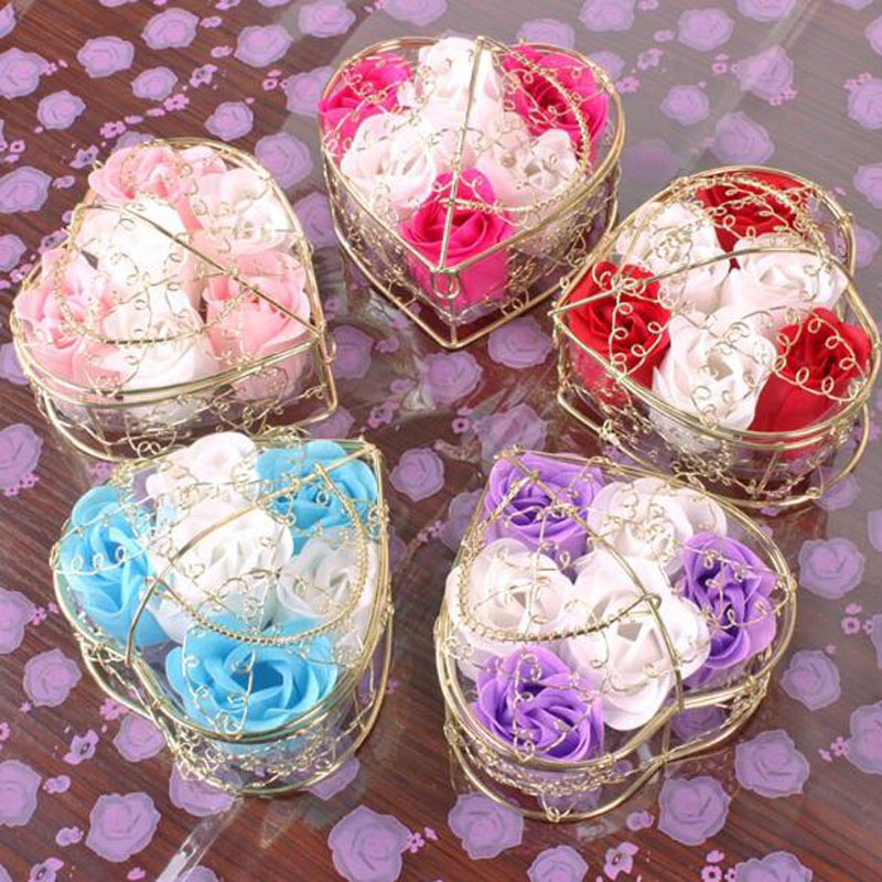 

Hollow gold iron basket gift box rose soap flower Valentine's Day event gifts promotion small gifts wedding supplies wholesale