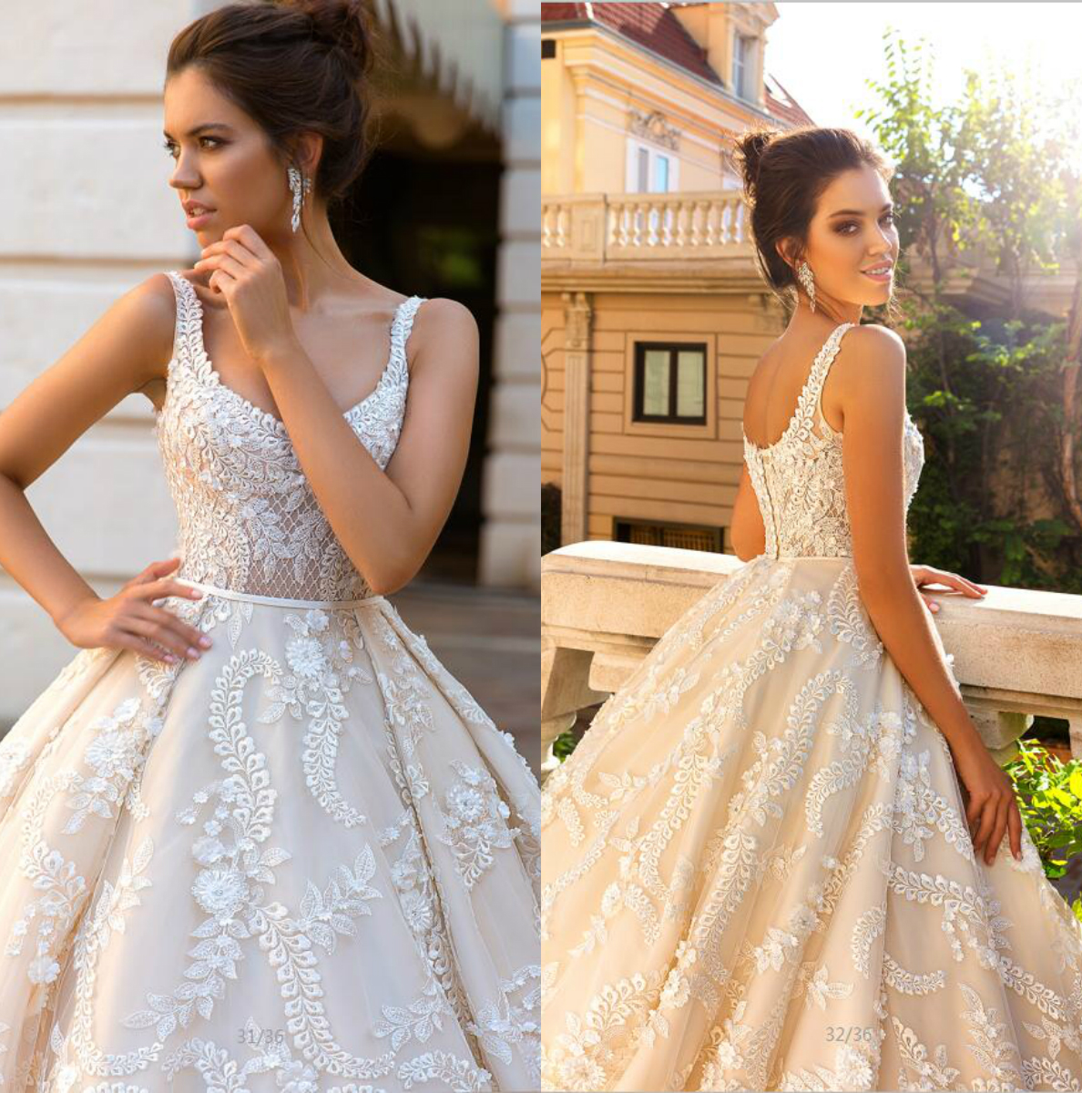 

Sexy Plus Size Wedding Dresses Crystal Design Lace Appliques Light Champagne Bridal Gowns Ball Gown Country Wedding Dress, Silver