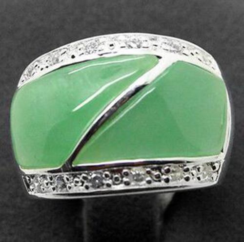 

Free shipping Natural Green jade 22X16mm Silver Marcasite Ring Size 7/8/9/10