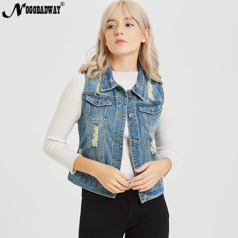 S 5XL Plus size denim vest women's jeans waistcoat sleeveless ripped coats jacket ladies autumn summer outerwear 2018 new casual