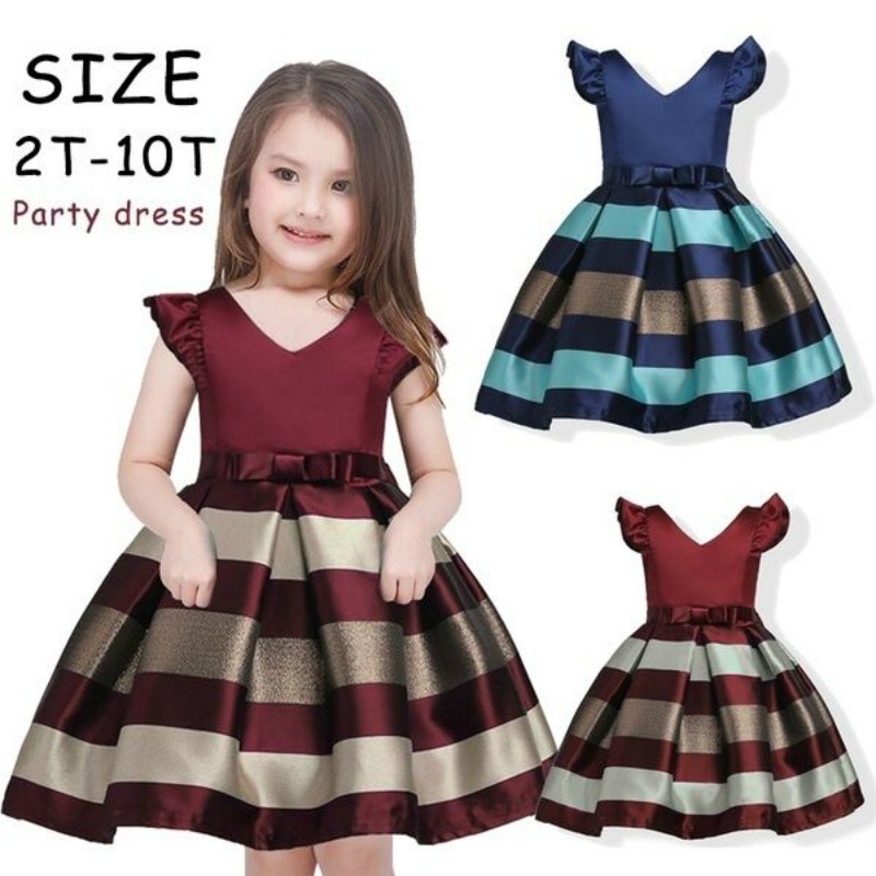 

Baby Striped Dress Girl Dress Kids Floral Dresses for Girls Princess Flower Tutu Dress for Wedding Party Events Wear, Red a