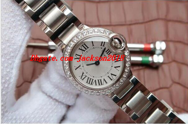 

luxury lady watches white dial 28.5mm mechanical automatic diamond bezel stainless steel bracelet women's watches, Slivery;brown