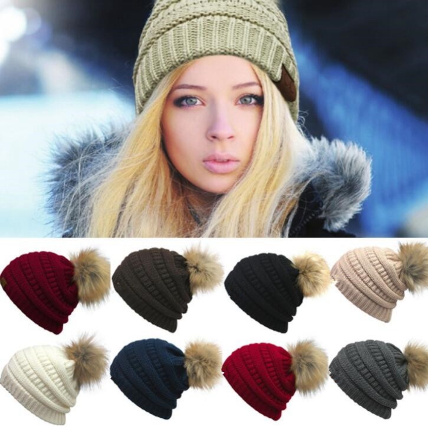 

Women's Fashion Knitted Cap Autumn Winter Warm Hat Skullies Brand Beanies Hip-Hop Wool pompom Hats KKA2684, With logo