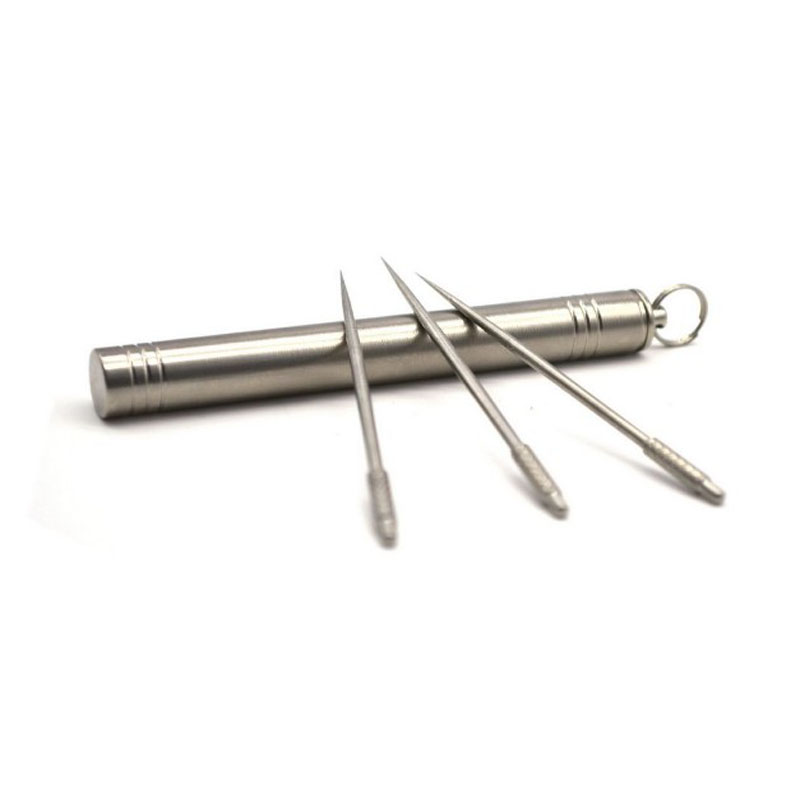 

Wholesale european-style metal toothpick holder and key chain environmental ultra-light portable key chain tooth engraving box.