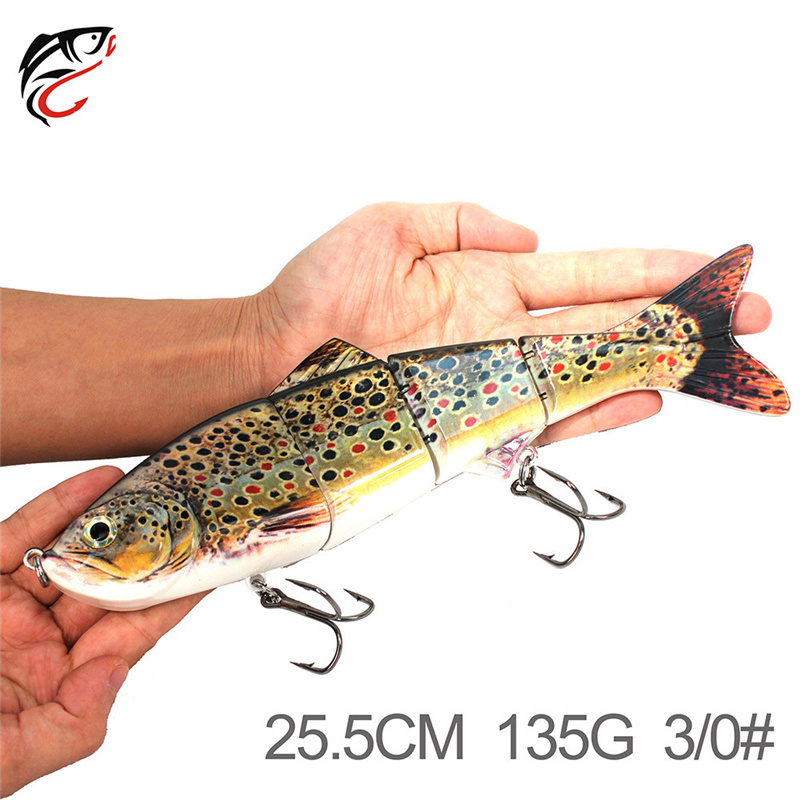 

Super Big Size 4 Segments Artificial Fish VIB Fishing Lures 25.5cm 135g Deep Diving Great Realistic Laser Musky Fishing Bait Hooks