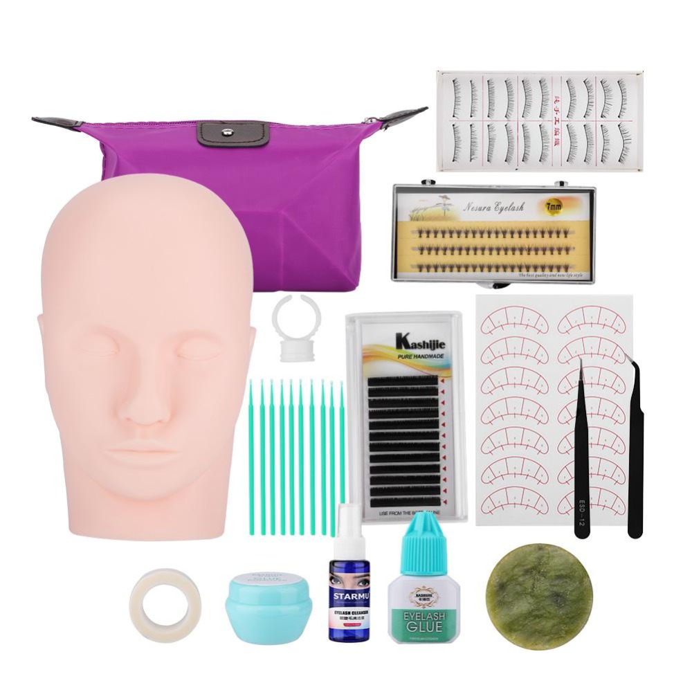 

Individual Eyelashes Extension Kit With mannequin Head For Starter False Eye lashes Extension Remover Lashes Perming Curler Kits