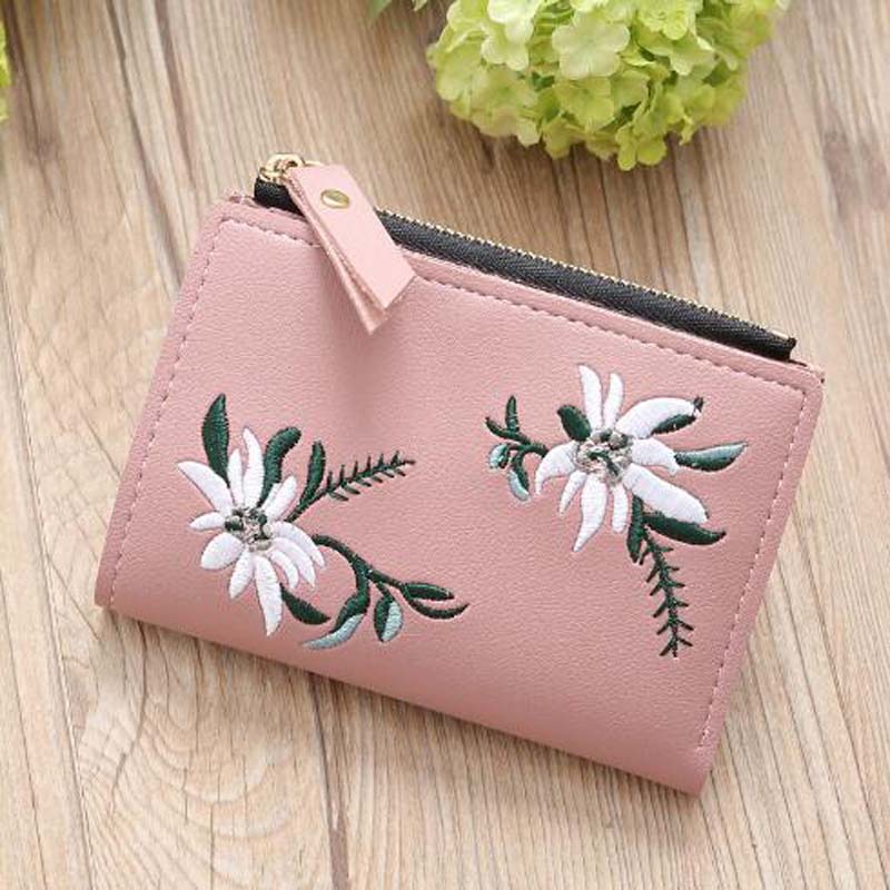 

Hot Sale Women Clutch New Wallet PU Women Embroidery Zipper Short Wallet Coin Purse Card Holders Handbag free shipping, Red;black