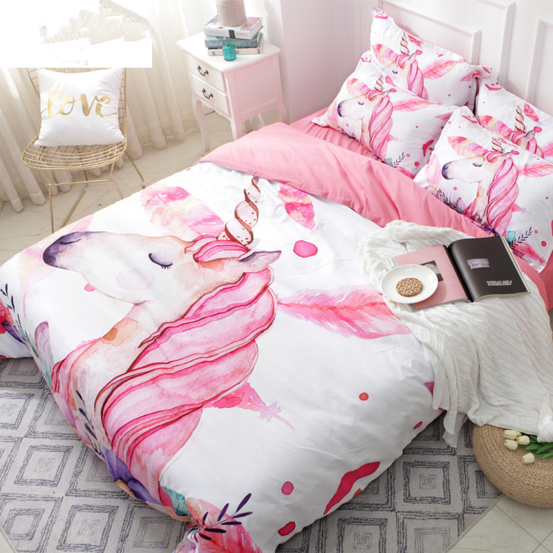 impresión 3D 135 x 200 cm, 1 Ropa de cama de unicornio rosa con fundas de almohada juego de cama con diseño de caballo arcoíris para niñas Goplnma 