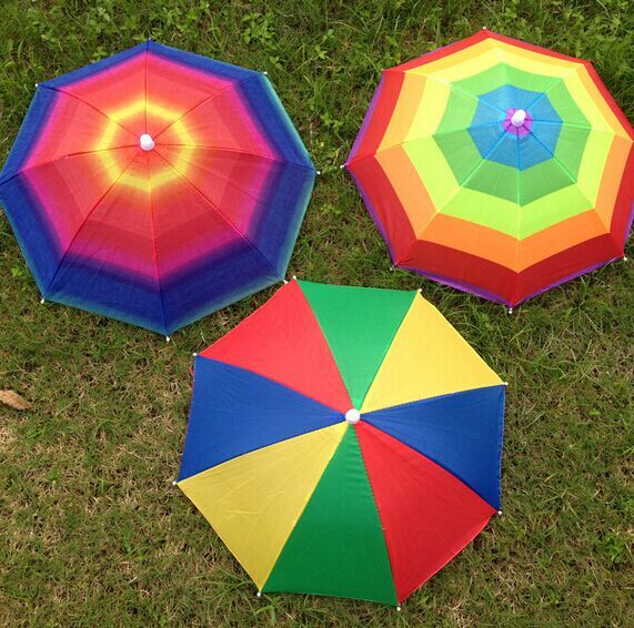 

New Product Usefull Rainbow Umbrella Hat Sun Shade Camping Fishing Hiking Festivals Outdoor Brolly Kids hats, 3 colors to choose