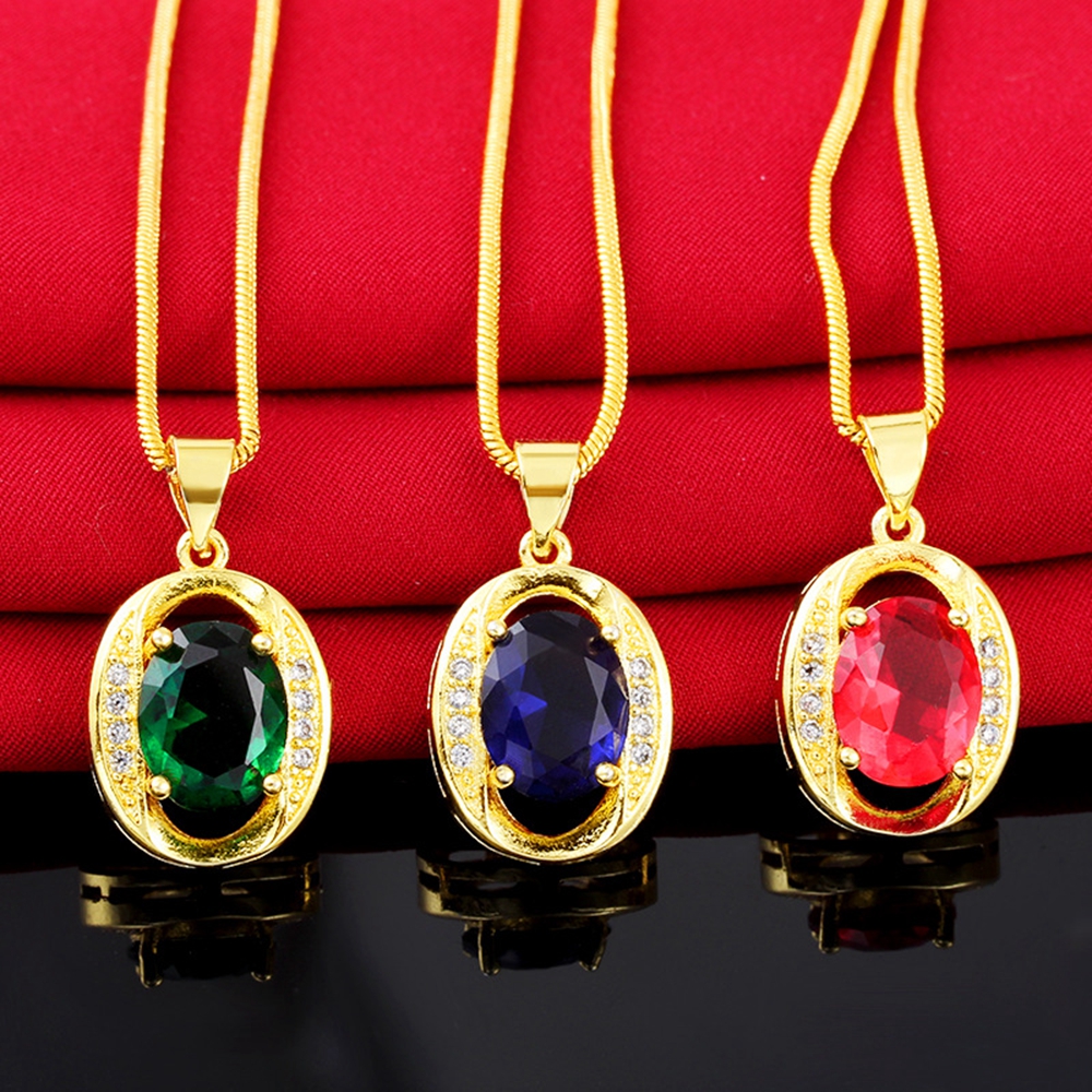 Oval Cut Pendant Chain 18k Yellow Gold Filled Ruby Emerald Sapphire Beautiful Womens Pendant Necklace Gift-image-413369207