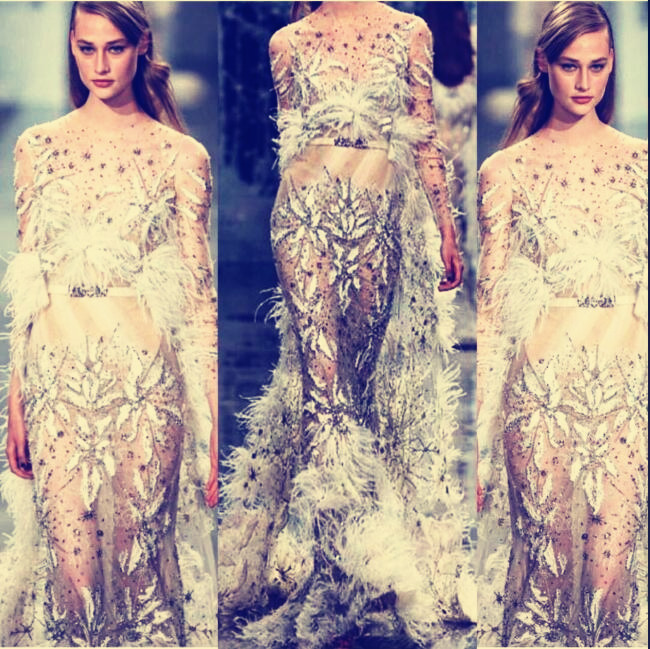 

Evening dress Yousef aljasmi Kim kardashian Long sleeve O-Neck Crystal Feather Myriam Almoda gianninaazar ZuhLair murad Ziadnakad, Same with picture