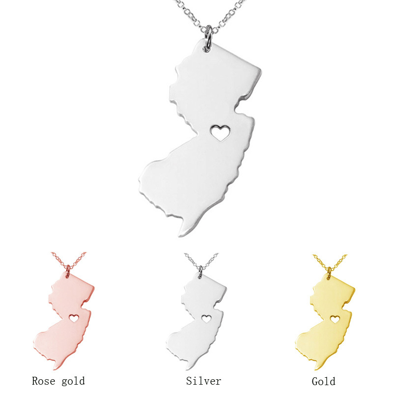 

Mini New Jersey Map Necklace NJ Stainless Steel Necklace Fashion Women Necklaces Bijouterie Accessories Statement Gift Gold Silver Rose Gold