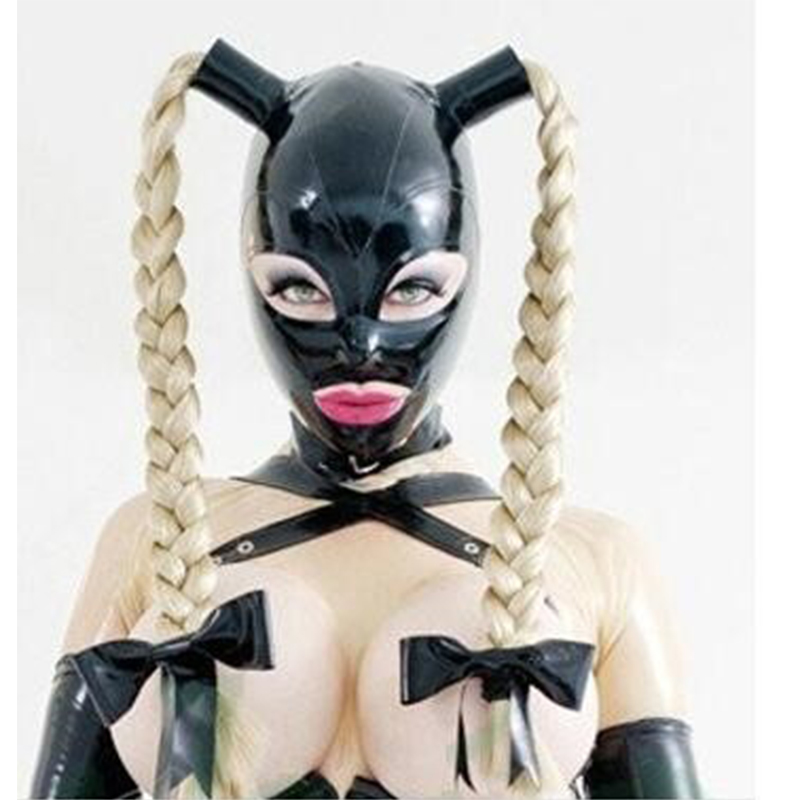

New hot sexy exotic women woman girl Latex Mask Twist braids female pigtail hoods Fetish cekc uniform headgear zentai, Custom color(please leave message)