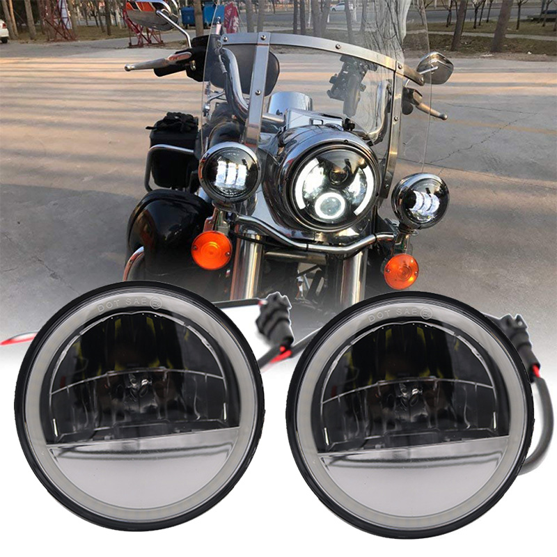 

4.5" led passing lamps For Road King round 4.5inch motorcycle led fog lights Auxiliary lamp assembly with DRL halo ring