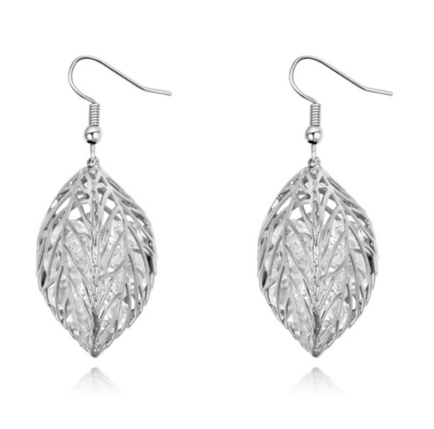 

Dangle Chandelier Jewelry New Fashion Women 18K Gold Plated Hollow Out Leaves Earrings Luxury Zircon Earrings