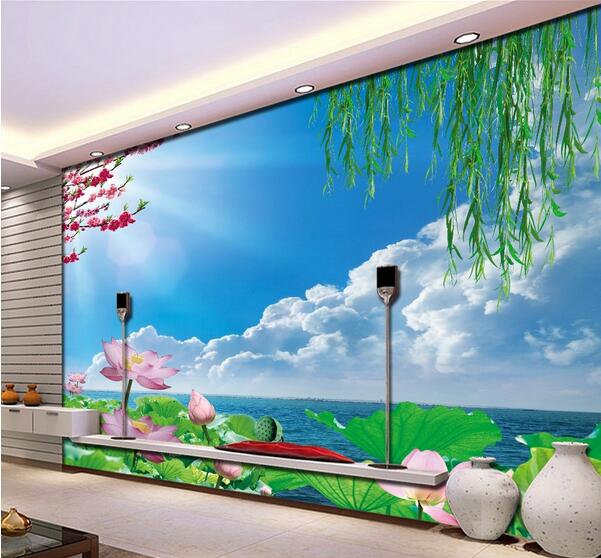 

3d wallpaper custom photo Chinese lake lotus flower scenery tv background wall living room 3d wall muals wall paper for walls 3 d, Pictures show