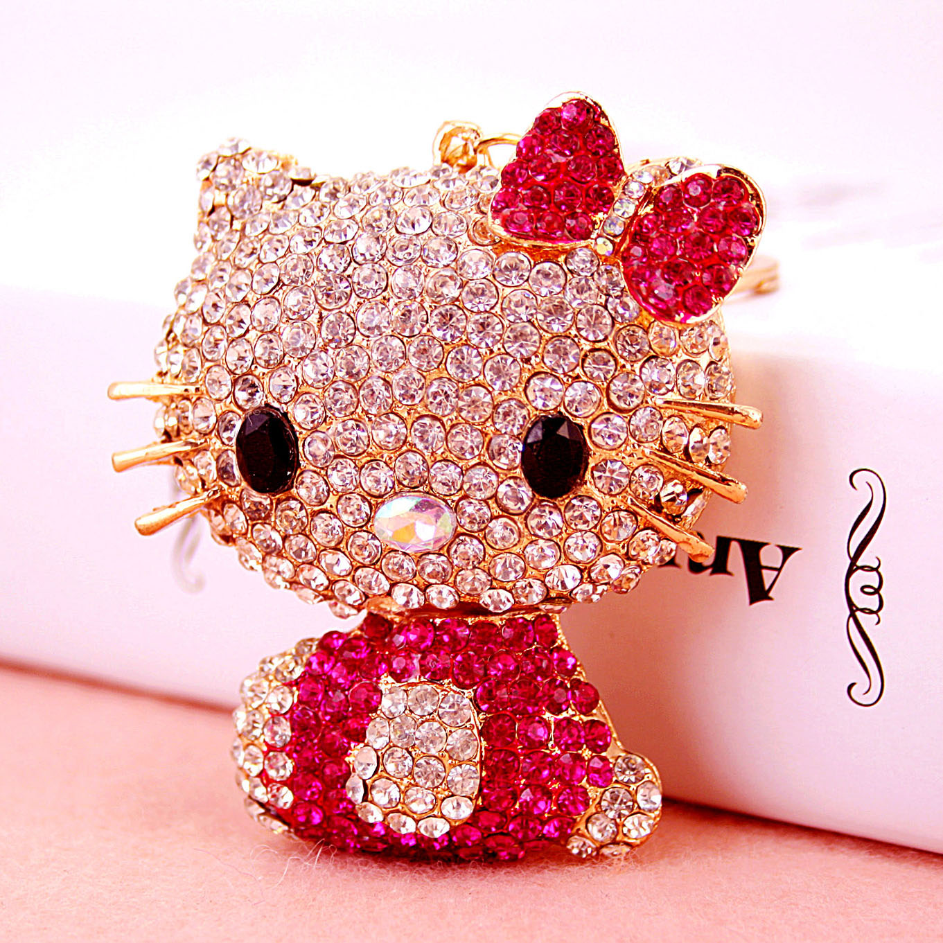 

Free Shipping New Design Crystal Lovely Cat Keychain Keyring Bag/Purse Charm gift Real Gold Plated ,Alloy key Chain Key holder