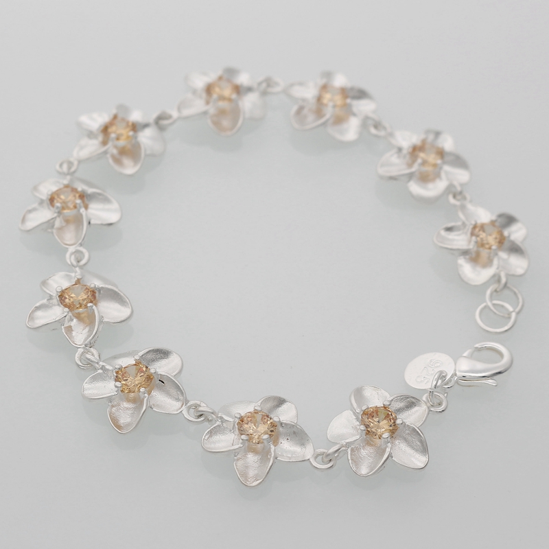 

Fine 925 Sterling Silver Bracelet for Women Men,2020 Fashion 925 Silver Flower Chain 8inch Bracelet Italy New Arrival Xmas Best Gfit AH095, Black
