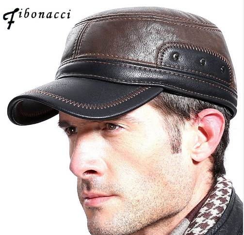 

Fibonacci High quality middle aged men's baseball cap leather adult Patchwork adjustable flatcap autumn winter hats, Other