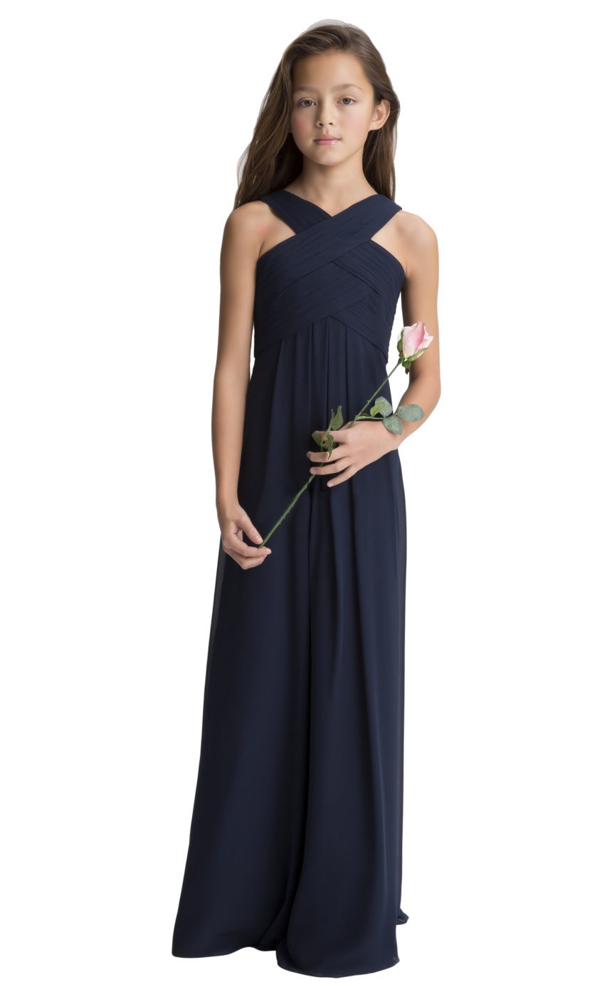 Beauty Navy Blue Chiffon Straps Ruffles Flower Girl Dresses Girls' Pageant Dresses Birthday Holidays Dresses Custom Size 2-14 FF727066