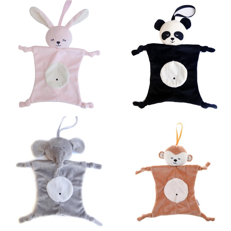 

Plush Baby Security Blanket toy Baby Shower Gift Stuffed Animal Toys Bunny Elephant Panda Soft Baby Soothing Towel Rattle Toy, Brown