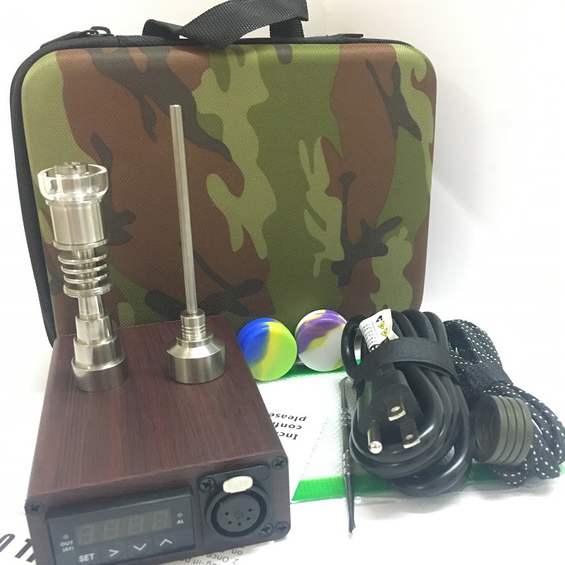 

Camouflage Wood Color E nail Enail kits electric dab nail PID TC dab rig domeless TI Titanium quartz Enail carb cap for bong