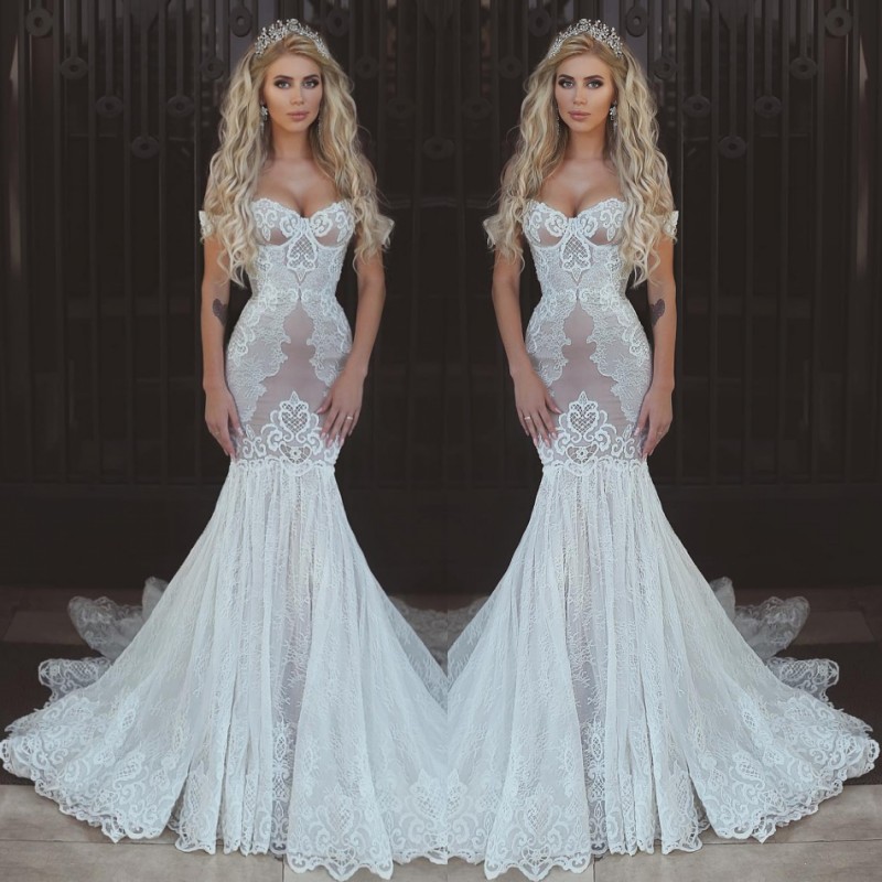 

Sexy Bodice Mermaid Wedding Dresses Summer Off The Shoulder Lace Appliques Beach Bridal Gowns Floor Length Wedding Dress Custom Made, Red