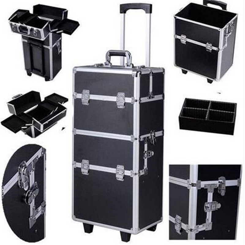 

Wholesales!!! 3-in-1 Draw-bar Box Design Portable Diamond Style Makeup Case Black Storage Boxes & Bins Home Storage & Organization