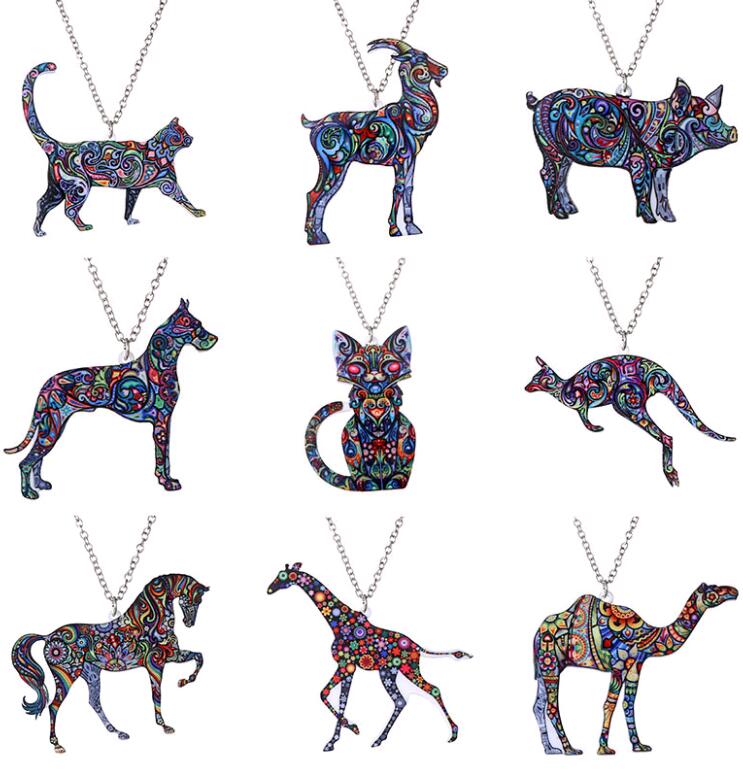 

Acrylic Animal Necklace Vintage Retro Lovely Kitty Giraffes 10 Animals Heat Transfer Printing Pendant Necklace Jewelry for Sale
