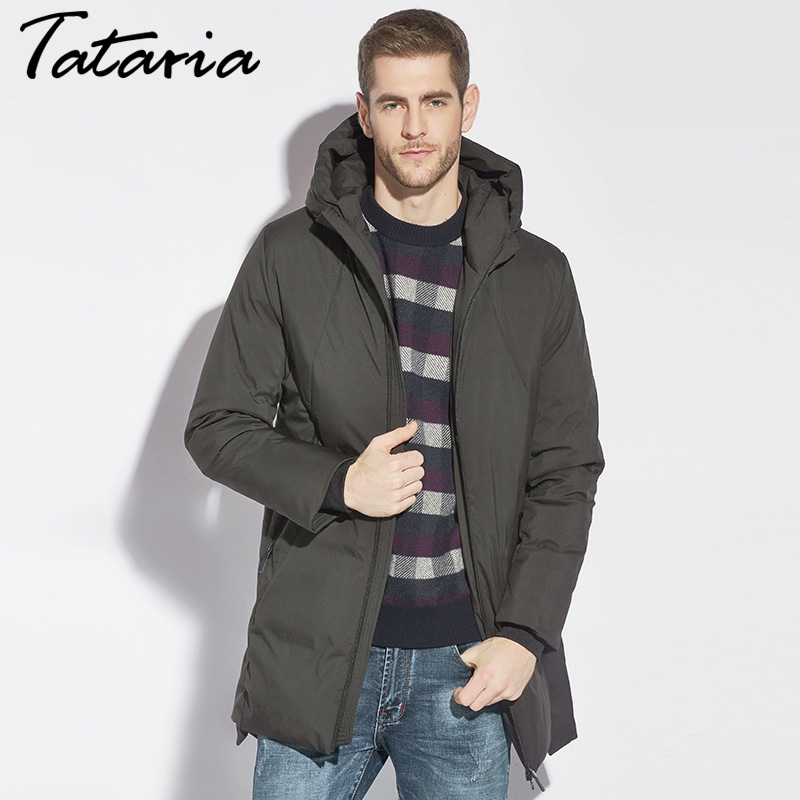 

Men Down Hoodie Coats Winter Male Plus Size Duck Down Jacke Long Waterproof Parkas For Men Black Parka Coat 2017 TATARIA