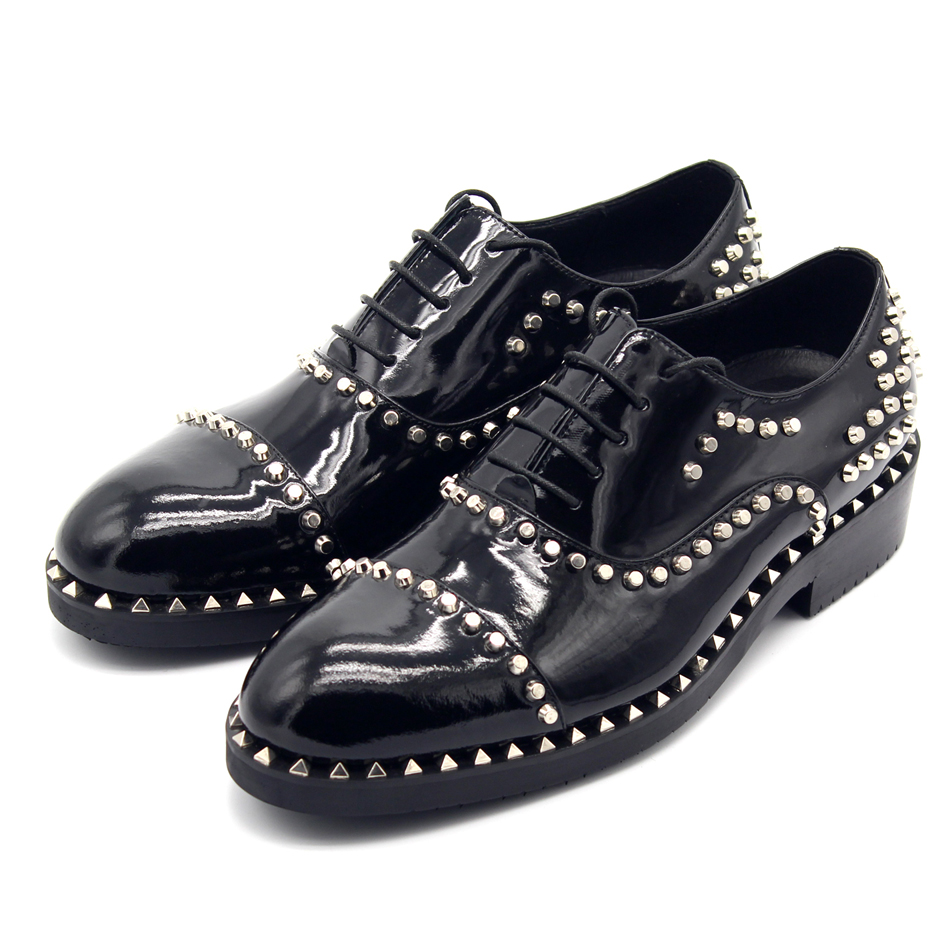

Fashion Hot Classic Cow leather Handmade Rivets T Stage Party Oxfords Male Dress Shoe British Style Formal Business Shoes, Black