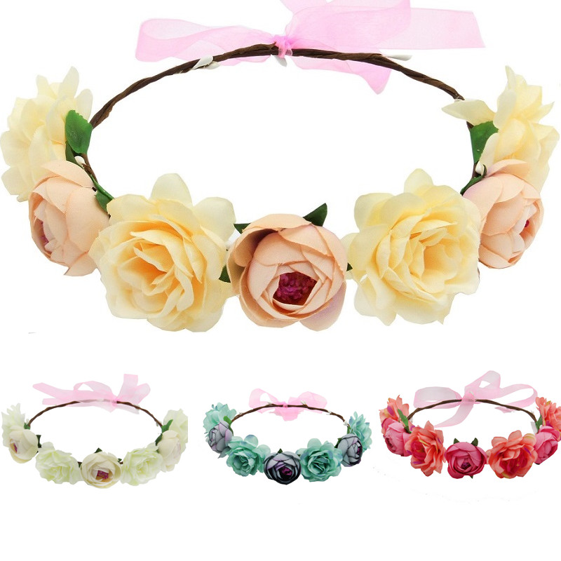 

Flower Crown Camellia bride head hoop floral garland wreath headband Retro headpiece photography props beach party festival women hair dress