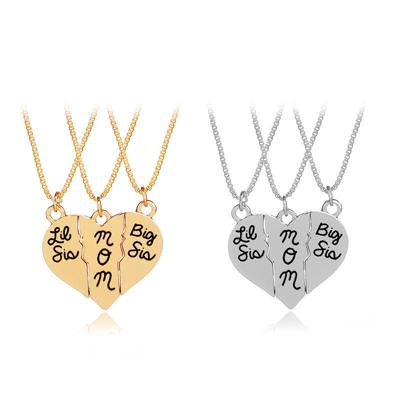 

Mother Twins Daughter Necklace Set Mom Big Sis Lil Little sis 3pcs Broken Heart Shaped Pendant Necklace Gold Silver Color Mothers Day Gift