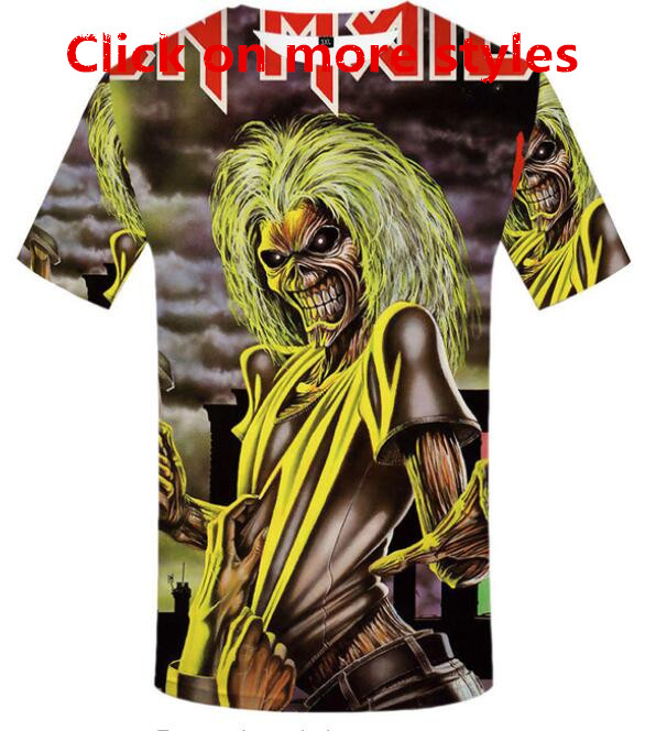 

New Fashion Couples Men Women Unisex Anime Iron Maiden Killers Funny 3D Print No Cap Casual tshirt T-Shirts Tee Top T17, Champagne