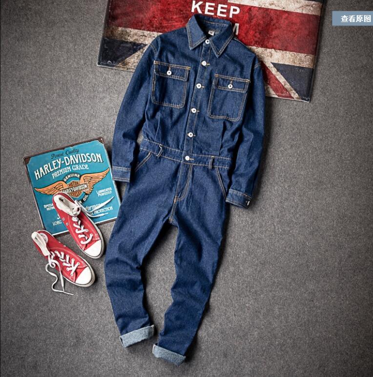2018 marée rétro britannique mode pantalon combinaison hommes mode denim combinaison Slim à manches longues pièce outillage combinaisons