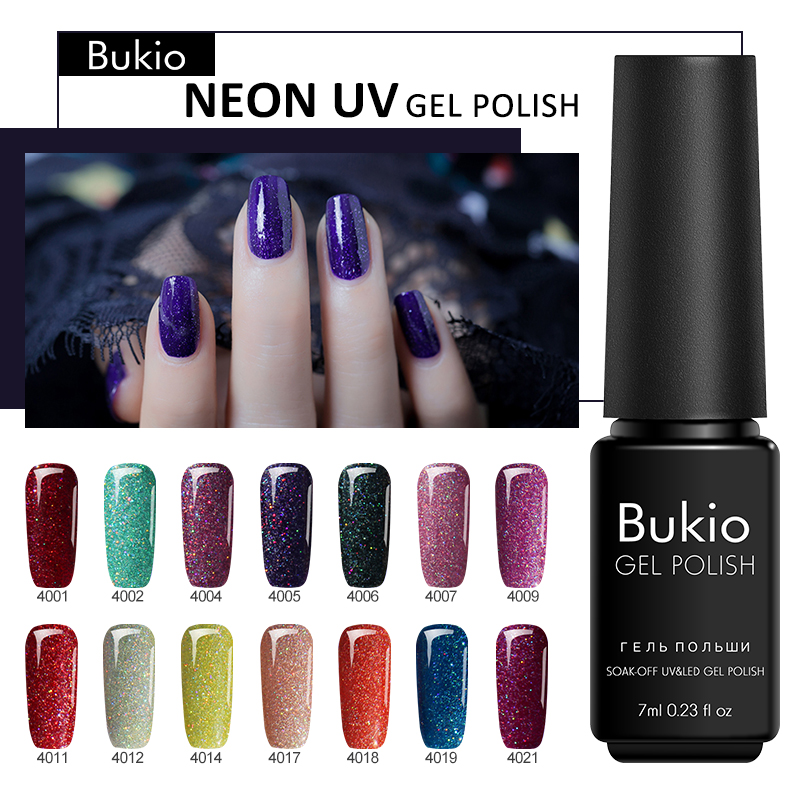 

Bukio Nail Gel Varnish with Sparkles Neon Gel Polish Glitter Semi Permanent Enamel New Nail Art Decorations Camouflage for Nails, 61white