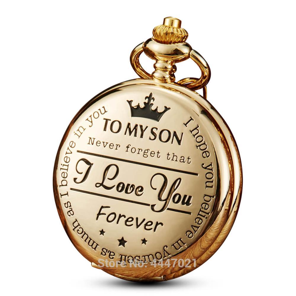 

Pocket Watch To My Son I Love You Gift to Son from Father Mother Birthday Gift Boys Fob Watches Chain Birthday Graduation, As pic