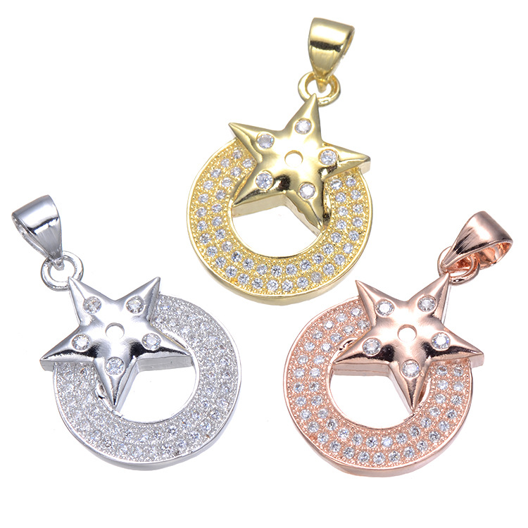 

20 pcs/lot fashion star Charm pendant Micro Pave CZ Diamond 3 colors for option free shipping