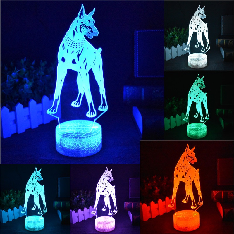 

Hot Sale Cartoon LED 3D Doberman Pinscher Night Light RGB 7 Colors Mood 3D Table Lamp for Home Decor Sensor Light