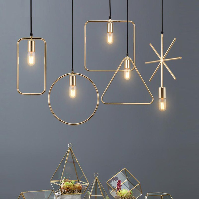 E27 Industrial Pendant Lamp Creative Nordic Loft Iron Geometric Pendant Light Black/ Golden/ White color-image-420593154