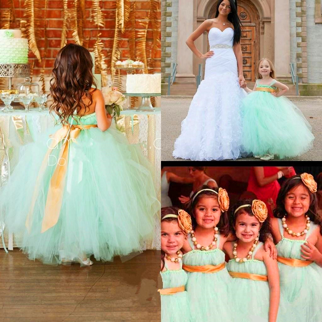 

Cheap Spring Mint green Flower Girl Dresses For Wedding puffy tulle ball gown Little Kids First Communion Birthday country Pageant Gowns, Hunter