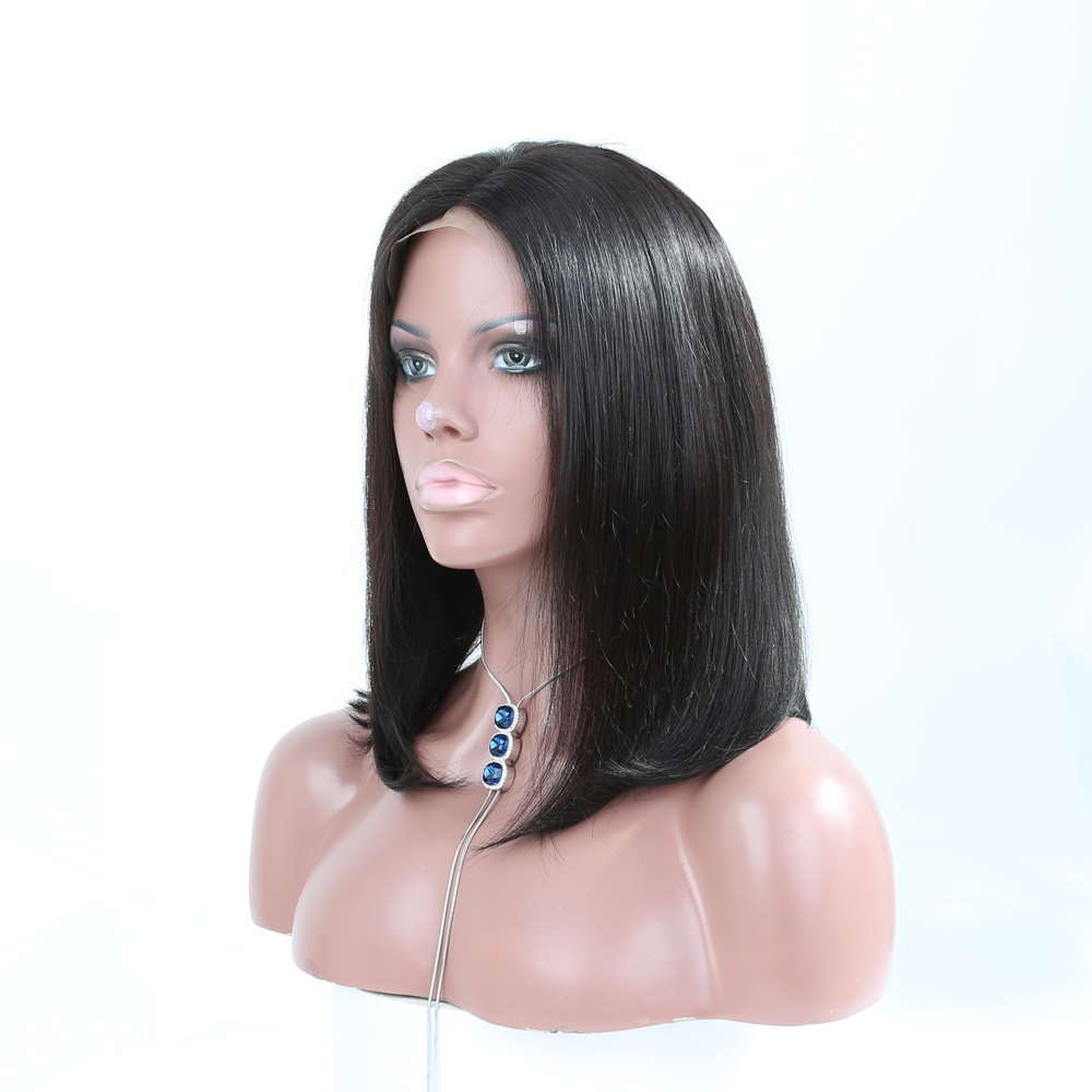 

Lace Front Human Hair Wigs For Black Women Brazilian Hair Short Straight Wig Natural Short Bob Glueless Wig Middle Part Combs & Straps, Natural color