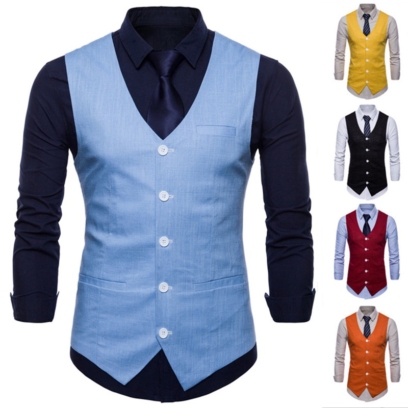 New Brands Formal Man Vest Mens Sleeveless Thin Slim Suit-Vest Jacket Gray White Black Solid Color Single Breasted Groom Vests Men Outerwear Coat Wh