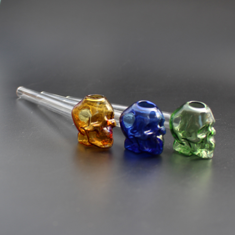 

Colorful 13.5cm Dia 10mm straight skull shape Pyrex Glass Oil burner transparent Glass spoon Oil Burner pipesTube Oil Burning glass pipes