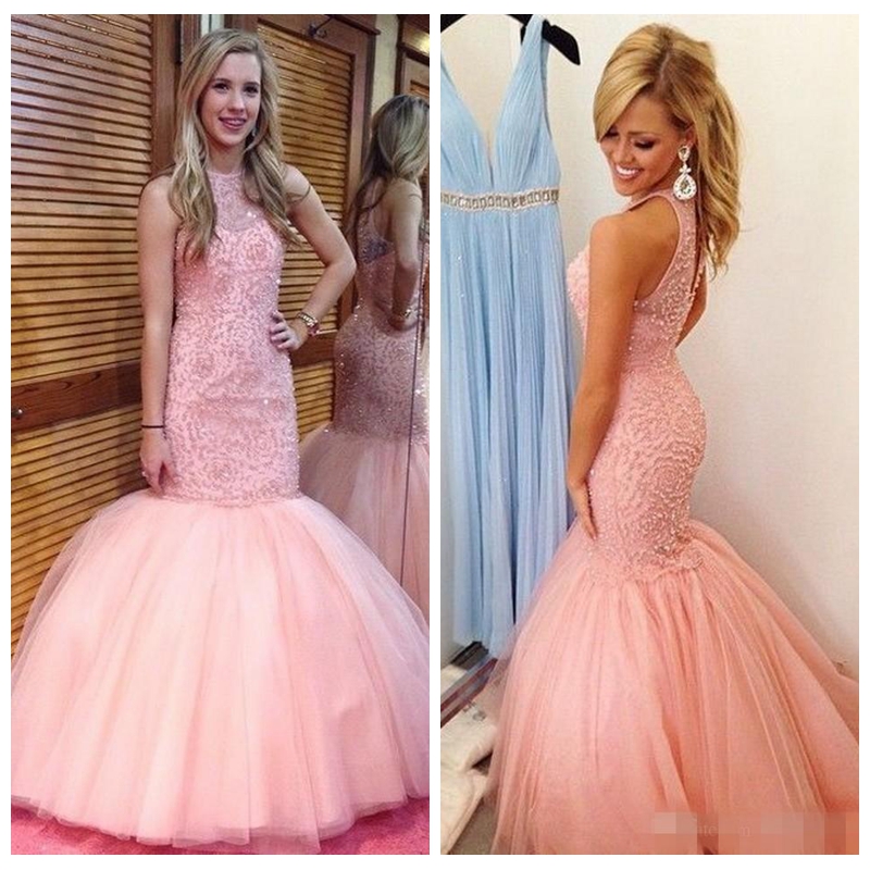 

O-Neck Slim Mermaid Prom Dresses Full Beaded Tulle Skirt Floor Length Custom 2018 Vestidos De Evening Dress Young Spring Formal Party Wear, Gray