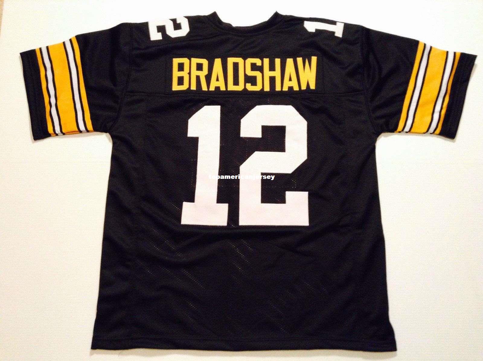 

Cheap Retro custom Sewn Stitched #12 Terry Bradshaw Black MITCHELL & NESS Jersey Men's Football Jerseys Rugby