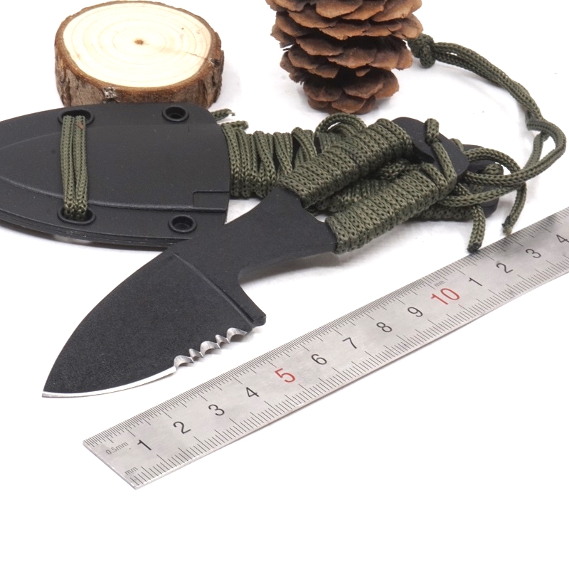 

Neck Knife Fixed Blade Full Tang Hunting Knives Half Sawtooth Tactical Survival Knife 3CR13 Outdoor Camping EDC Tools