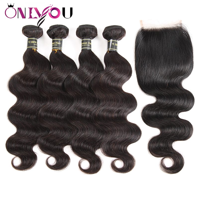 

Brazilian Body Wave Closure with Bundles Wet and Wavy Body Weave 4 Bundles with Human Hair Lace Closure Unprocessed Virgin Hair Deals, Indian virgin hair